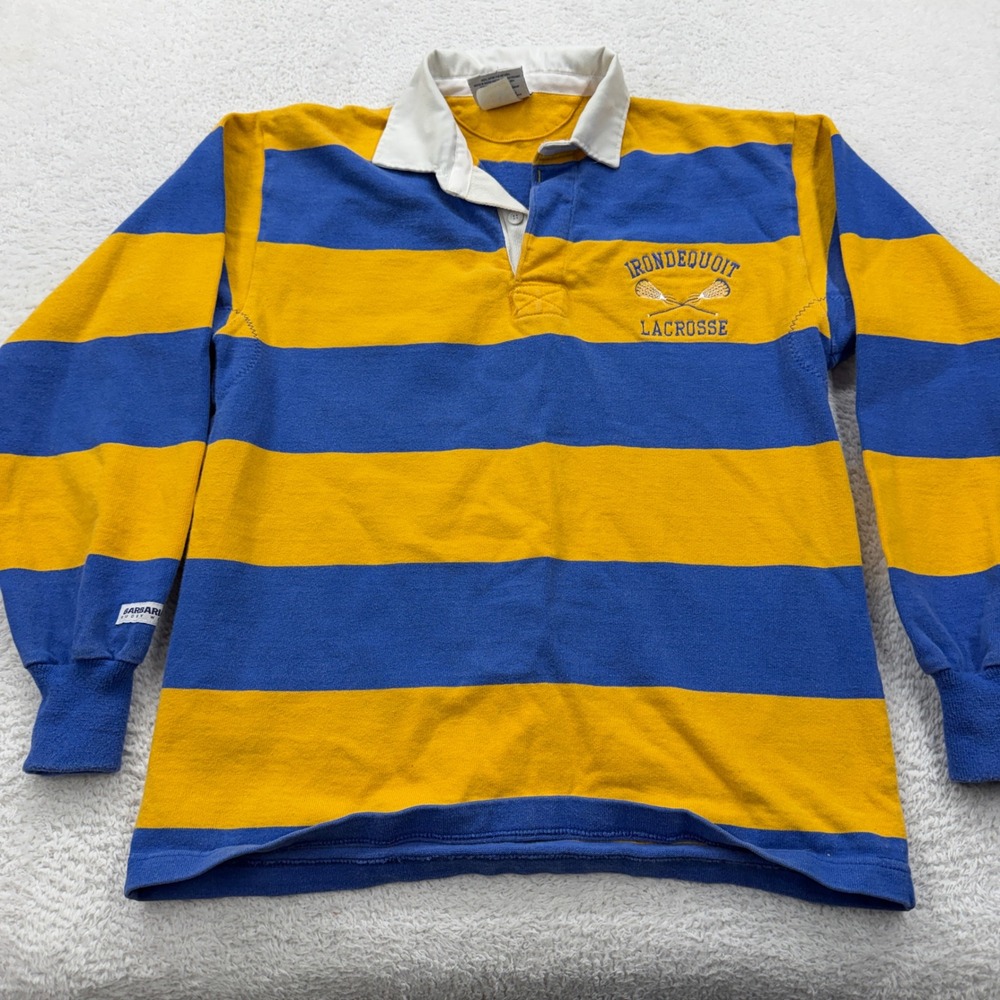 Barbarian Rugby Wear Mens M Blue Yellow Stripe Irondequoit Lacrosse Long Sleeve